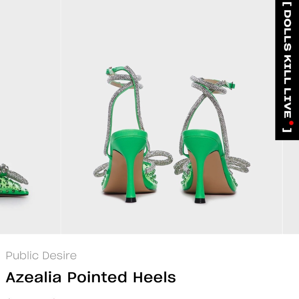NEW Public Desire Azealia Neon Green Crystal Diamanté 7.5 Wrap Around Bow Heels - Picture 2 of 14
